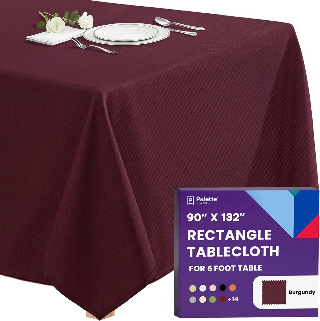 Gee Di Moda Rectangle Tablecloth - 90 x 132 Inch Burgundy Table Cloth for 6 Foot Tables with Floor-Length Drop - Heavy Duty Washable Fabric for Holiday Party, Dinner, Weddings & Baby Shower