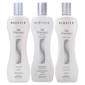 3 x BioSilk 3-Piece Silk Therapy Kit, Shampoo, Conditioner & Serum for Healthy, Shiny, Manageable Hair, Sulfate-Free, Paraben-Free, Cruelty-Free, 12 Oz Haircare Set