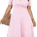 POSESHE Womens Plus Size Pink Dot Dresses for Wedding Guest Casual Summer Work Bridesmaid Cocktail Party Dress, Pink Dot, XL