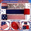 Solsew 3 Rolls Red White and Blue Patriotic Ribbons 250th 4th of July Double Sided 18 Yards 2.5 Inch American Flag Burlap Wired Edge Ribbon for Independence Memorial Day Wreath Party Decor