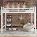 Bellemave Queen Size Loft Bed Frame with 2 Build in Ladder and Full Length Guardrail, Easy Assemble Loft Bed Queen Size, Noise Free Design, No Box Spring Needed, White