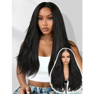 FAVE 26 Inch V Part Wig Glueless Layered Yaki Curly Half Wigs for Black Women Lightweight Synthetic Wigs Heat-Resistant Hair Replacement Wig Wear And Go
