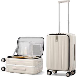 Hanke 20 Inch Carry On Luggage with Wheels PC Hard Shell Suitcase Top Opening Aluminum Frame Travel Luggage Suitcases for Woman Men Gifts.(Ivory White)