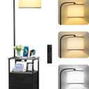 Floor Lamp with Table, 2 Drawers & Remote, Side End Table with Charging Station, Dimmable Nightstand with 3 Color Temperature, 1-Hour Timer, 12W LED Bulb, for Living Room, Bedroom (Grey)