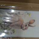 Framed Watercolor Rabbit Wall Art – Standing Bunny in Meadow Print with Light Wood Frame