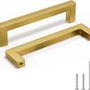 homdiy 6 Pack 5 Inch Gold Handles for Cabinets Kitchen Cabinet Handles Brushed Brass Cabinet Pulls Gold Hardware for Cabinets Stainless Steel Modern Hardware (5inch(128mm) hole center)