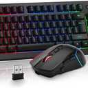BlueFinger Wireless Keyboard and Mouse Combo, Long Lasting Rechargeable Battery 87 Keys RGB Rainbow Backlit Gaming Keyboard & Ergonomic Light Up Gaming Mouse for Mac Laptop Computer PC Gamer