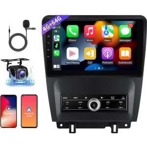 Car Radio for Ford Mustang 2010-2014 Stereo Replacement Android 12 8-Core 4G+64G 10.1" Touch Screen Head Unit with Wireless CarPlay/Android Auto 4G WiFi GPS Navigation DSP with AHD Backup Camera