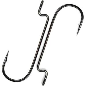 50PCS Fishing Offset Worm Hooks Round Bend Offset Worm Hooks Wide Gap Hooks with Barbed Shank 2# 6# 1/0-5/0
