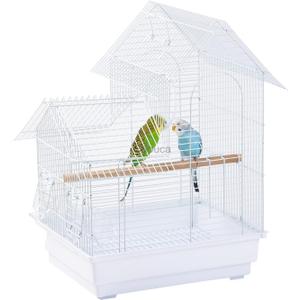 Small Bird Travel Cage - The Lightweight Small Birds Starter Kit with Birdcages and Accessories Great for Parakeets Lovebirds Parrotlets Finches Canaries (White 14.5"L x 13.3"W x 16.5"H)