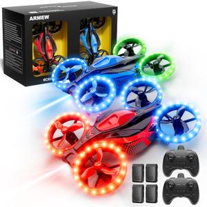Drones for Kids, 3in1 Battle Drone with LED Lights, 3D Flip, Circle Fly, Altitude Hold, Remote Control Car Functions, Mini Drone for Boys Girls 4-8 6-12 Christmas and Birthday Gifts (Blue&Red)