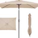 JEAREY 6.5x10 ft Rectangular Patio Umbrellas Rectangle Outdoor Umbrella with Push Button Tilt and Crank, Market Table Umbrella 6 Sturdy Ribs UV Protection for Poolside Garden Backyard Deck, Beige