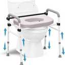 Toilet Seat Riser Adjustable Height Elevated Shower Commode Chair with Handles and Thick Soft Pad Heavy Duty 350lbs Bedside Commode Chair for Elderly Handicap Pregnant Easy to Assemble (Grey-white)
