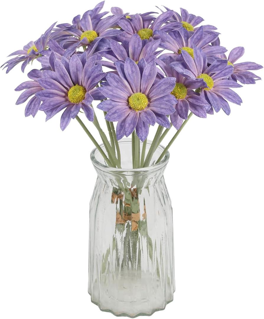 IPOPU 15pcs Daisies Artificial Flowers Faux Purple Daisies Flowers 12" Fake Wildflowers Flower Silk Flowers for Floral Arrangements Wedding Home Garden Decor (Purple)