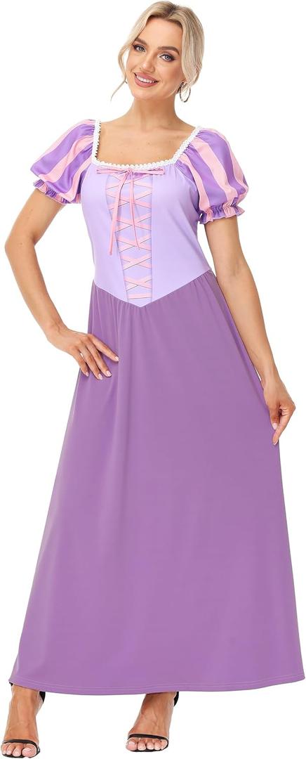 AOBUTE Women Princess Costume Halloween Party Puff Sleeve Purple Dress (Medium)