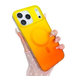 Heaofei Aesthetic Case for iPhone 17 Pro Max Case for Women Girls [Compatible with Magsafe] Cute Girly Trendy Glitter Sparkly Rainbow Magnetic Protective Phone Cover, Matte Iridescent Yellow & Orange