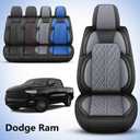Car Seat Cover Custom Fit for Dodge Ram 1500 2500 3500 2002-2026 Faux Leather Seat Cover Set Compatible with Crew Quad Regular Cab Pickup Truck Cushions (Black & Grey, Full Set, Flat Rear)