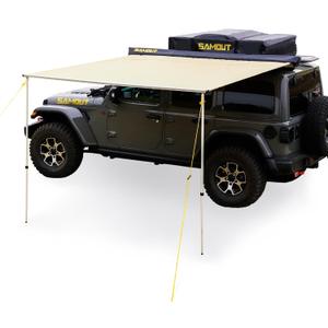SAMOUT Vehicle Awning, 6.6ft x 10ft, Rooftop Pullout Ripstop UPF50+ Side Awning, Reinforced Hinges & Poles for Jeep/SUV/Truck/Van