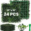 Grass Wall 24 Pack 10"x10" Artificial Boxwood Hedge Wall Panels, Privacy Hedge Screen Faux Boxwood for Outdoor,Indoor,Garden,Fence,Backyard,Greenery Walls