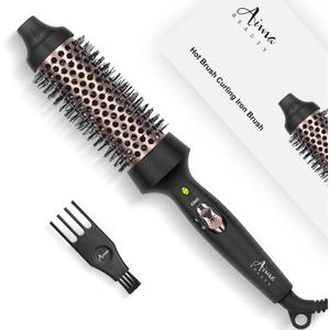 Aima Beauty Hair Curling Iron Brush, 1.5"/40mm Hot Round Brush, Create Smooth & Shiny Loose Curls, Dual Voltage, Dual PTC Fast Heating, 60Mins Auto Shut Off, Black