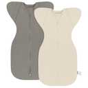 MEXXI Swaddle Baby Sleep Sack With Arms Up, 2 Pack Baby Transitional Swaddle with Double Zipper, 0.5 TOG, 13-19 lbs, M (Acoustic White+Smokey Gray)