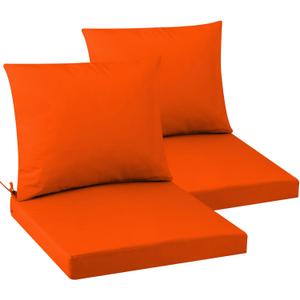 Outdoor Seat Cushion Set 19 x 19 In, Water-Resistant & Fade-Resistan, Patio Furniture Cushions with Removable Cover Deep Seat & Back Cushion with Handle and Adjustable Straps for Chair Sofa, 2 packs, 19*19*3+19*17inch, Orange