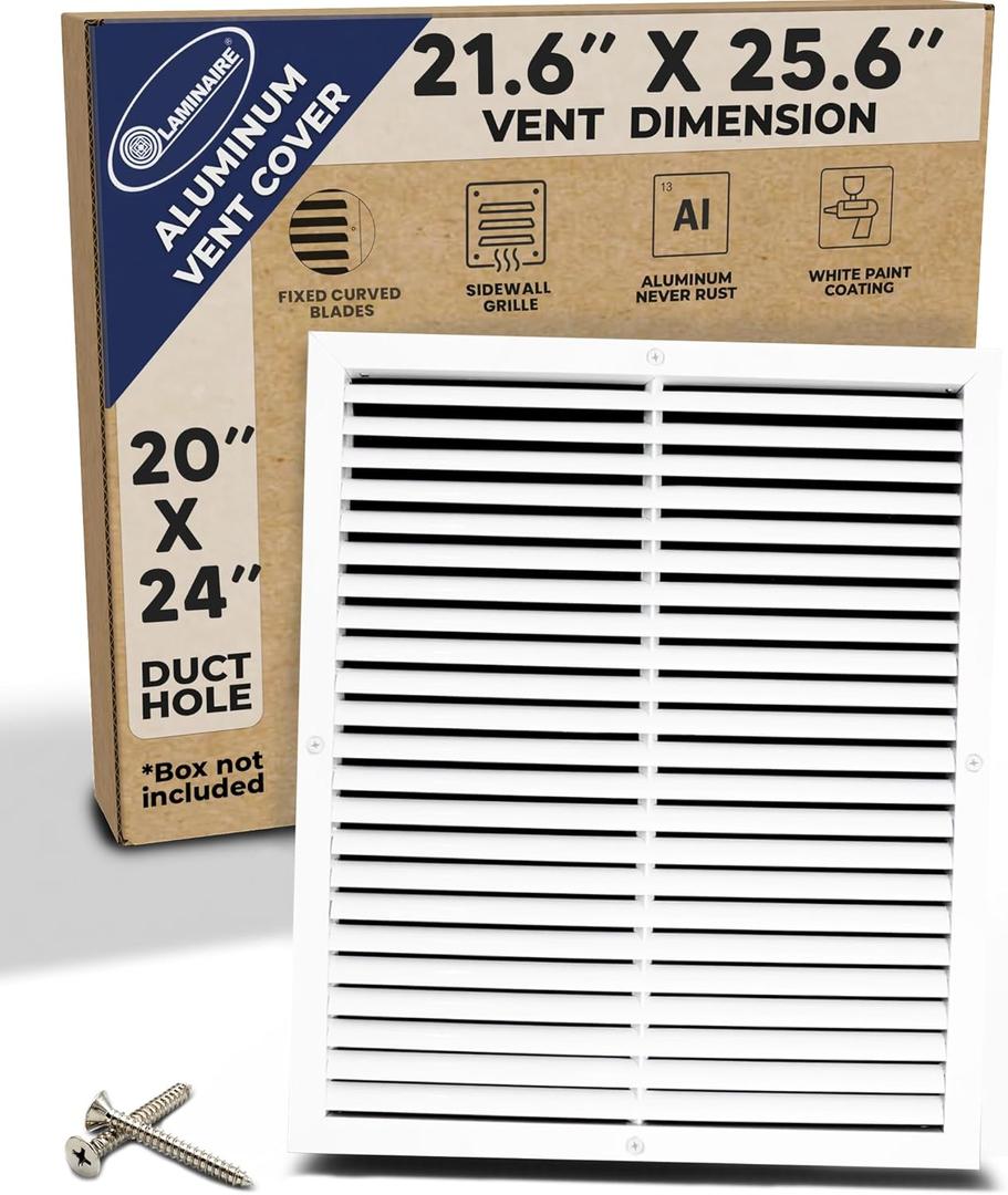 Fits 20" x 24" Duct Hole [21.6" x 25.6" Face] - Aluminum Return Grille, Rustproof, Fixed Blades, for Ceiling/Wall, No Adjustable Features