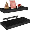 Vervida Black Floating Shelves for Wall, Rustic Wood Wall Mounted Shelves with Invisible Brackets for Decor & Storage, Floating Shelf for Living Room, Bathroom (Set of 2) (15x6.8)