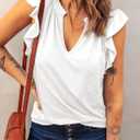 Dokotoo Women's Casual V Neck Ruffle Sleeve Summer Tank Tops Shirts (White, L)