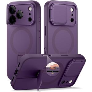 SURITCH for iPhone 17 Pro Case with Camera Control Cover, Camera Cover and Adjustable Kickstand, Compatible with MagSafe, Shockproof Bumper Protective Cases 6.3 Inch, Dark Purple