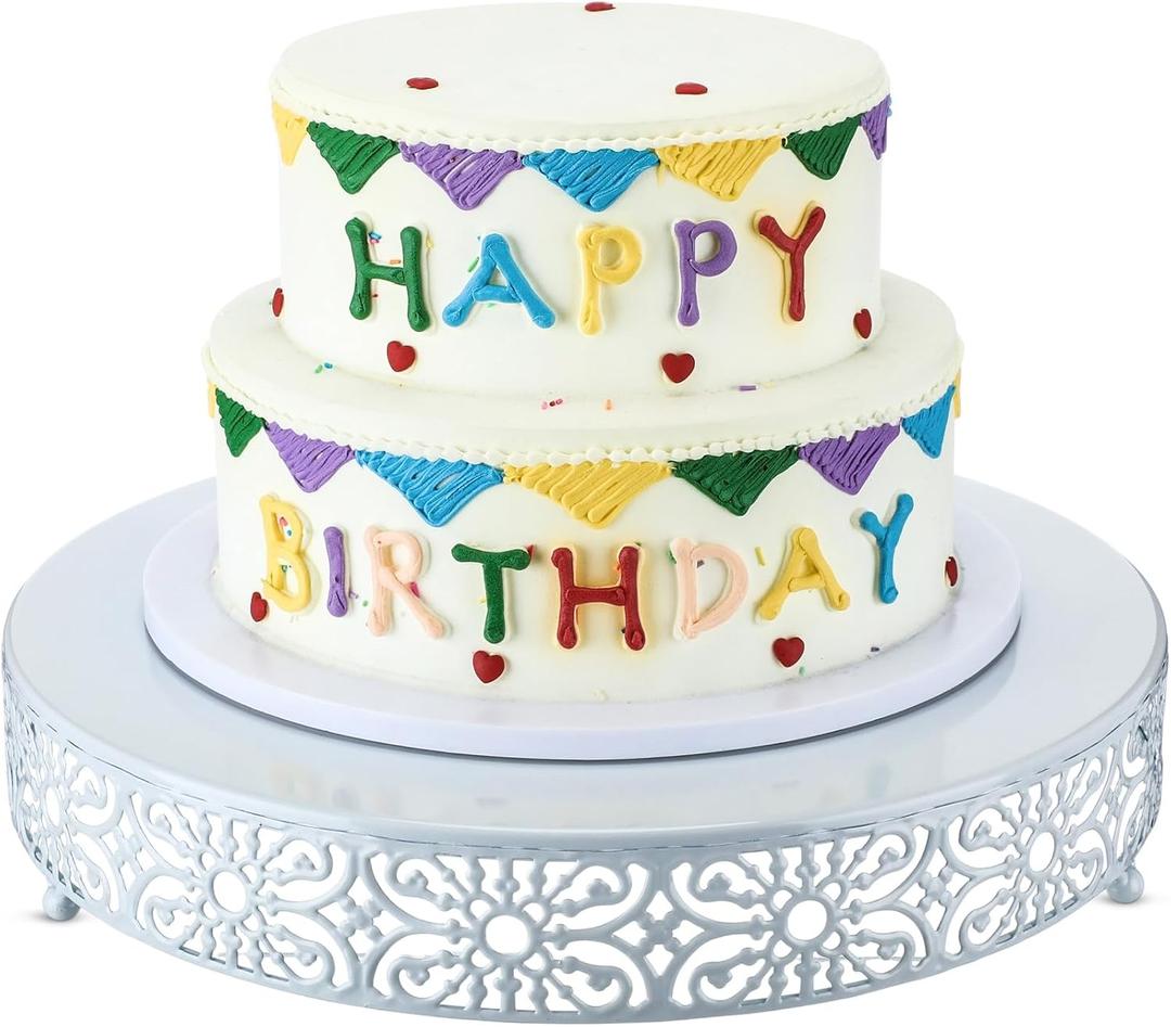 Wenqik 16 Inch Cake Stand Round Metal Cupcake Dessert Wedding Cake Stand Cookies Display Holder Fruit Food Serving Tray for Table Wedding Birthday Anniversary Party Decor (White)
