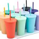 Tumblers with Lids (12 pack) 16oz Colored Acrylic Cups with Lids and Straws | Double Wall Matte Plastic Bulk Tumblers With FREE Straw Cleaner! Vinyl Customizable DIY Gifts (Assorted) (0_Multicolor)