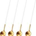 2 x 7.95 Inches Satin Gold Stainless Steel 18/10 Iced Tea Spoons With White Handle,Set Of 4 Ice Teaspoons,Long Handle Coffee Stirring Spoons,Sundae Spoon For Mixing