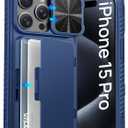 ATATOO for iPhone 15 Pro Wallet Case, Built-in Card Holder (3-5 Cards) & Slide Camera Cover, Military Grade Protection, Rugged Shockproof Phone Case for iPhone 15 Pro 6.1", Blue 