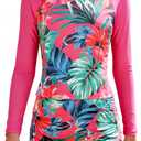 Girls Swimsuit Long Sleeve Rash Guard Bathing Suit Two Piece Swimwear Swimming Tops and Ruched Shorts 12-13Y