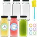 NEWMIAO 3 pack 8 oz Glass Juice Bottles with Lids, 250 ml Reusable Glass Water Bottles, Empty Drink Containers Drinking Jars with Brush, for Milk, Juicing, Kombucha, Ginger