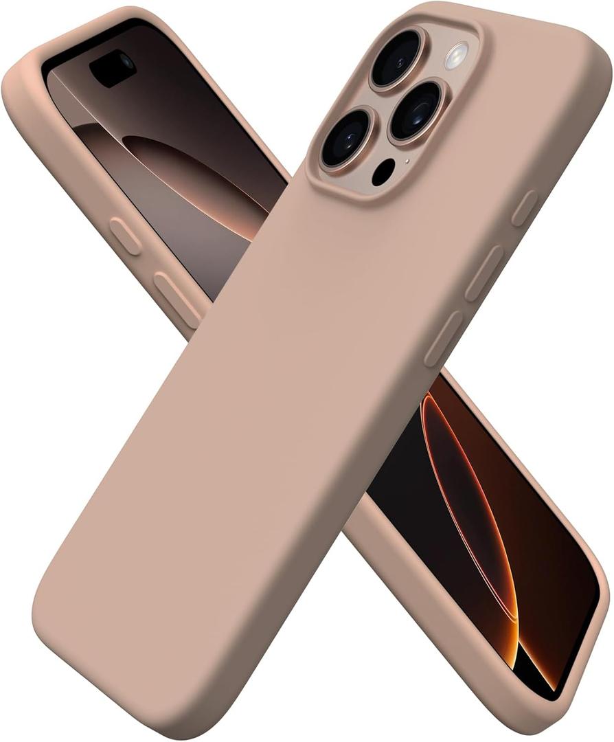 ORNARTO Compatible with iPhone 16 Pro Case 6.3", Slim Liquid Silicone 3 Layers Soft Gel Rubber Shockproof Protective Cover with Anti-Scratch Microfiber Lining-Nude Taupe