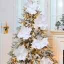 Norme 6 Pcs Large 16'' Christmas Flower Magnolia Flowers Christmas Tree Decoration Velvet Magnolia Artificial Xmas Ornaments for Xmas Tree Table Decor Wedding Centerpiece(White)