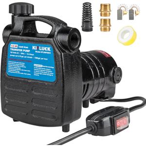 Water Transfer Pump, KITLUCK 120V 1/2 HP 1500GPH Cast Iron Portable Electric Utility Water Pump, Heavy Duty High Pressure Transfer Pump with ON/OFF Switch, Suction Strainer and Brass Connectors