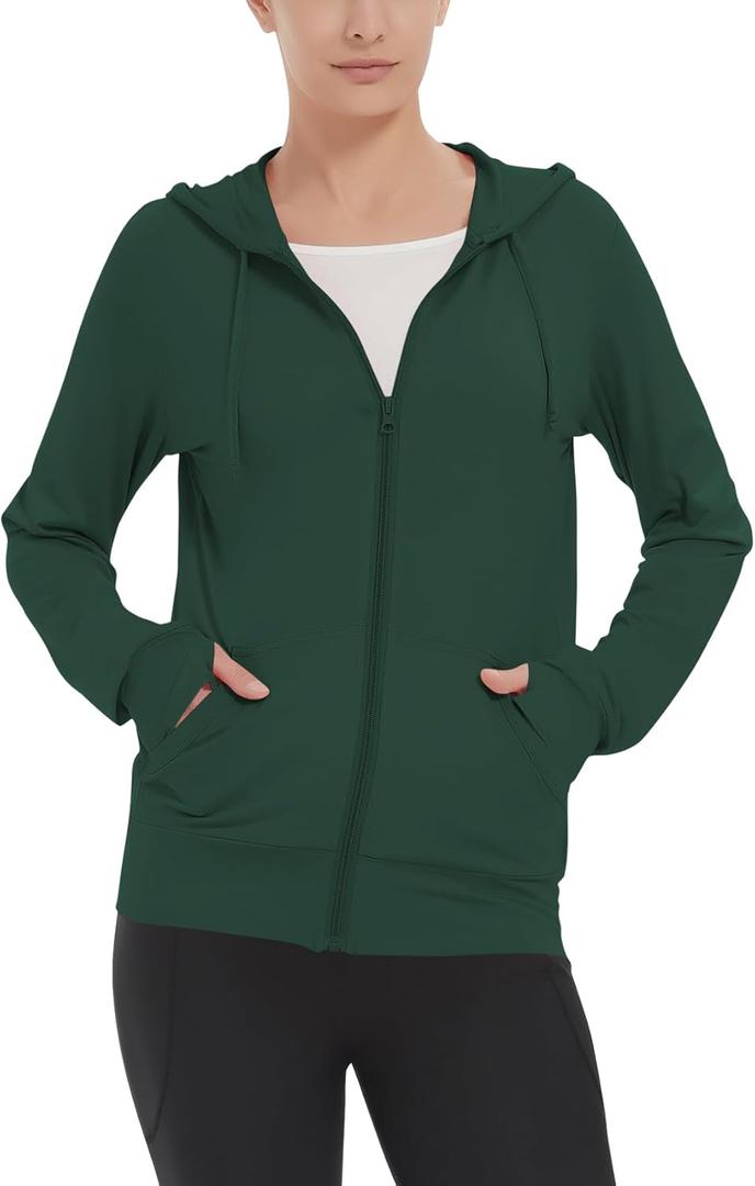 LETAOTAO Womens' Lightweight Zip Up Hoodies Stretch Thin Summer Jackets For Women (X-Large, Green)