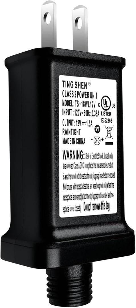 12V 1.5W LED Power Supply TS-18WL12V LED Transformer Class 2 Power Unit US Plug Adapter Replacement, Seasonal-Use LED Driver for LED String Light, Christmas Holiday Lighting (12V1.5A)