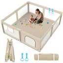 Foldable Baby Playpen 65"x50", Playpen for Babies and Toddlers | Portable Playpen, Breathable Mesh, No Assembly, 2 Pulling Handles, With Carry Bag, Indoor Outdoor Use