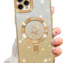 NITITOP Compatible with iPhone 11 Pro Max Case Cute Clear Glitter [Compatible for MagSafe] Plating Heart Sparkle Bling Magnetic Girl Women Electroplated Frame Camera Protection Back Cover - Gold