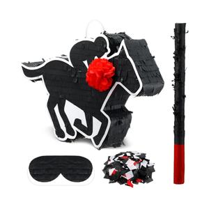Hollowfly Horse Piñata with Rose Pattern Derby Day Jockey Piñata Include Blindfold Stick Confetti Western Cowboy Party Decoration Favors for Horse Racing Birthday Classroom Activities