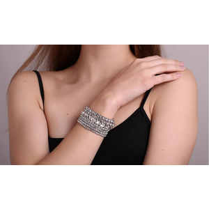 7PCS Crystal Stretch Bracelets for Women, Bridal Wedding Stackable Layered Rhinestone Bracelets Set Evening Party Jewelry