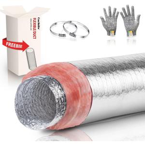 4 Inch Insulated Flexible Duct,HVAC Insulation Duct,25 Feet Insulated Duct,4 in Insulated Duct Hose, R6.0 Air Flexible Duct Aluminum Hose 4''25' Long,for HVAC Flex Ductowrk
