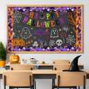 Fuutreo 68.9 ft Halloween Bulletin Board Border Decoration Happy Halloween Banner Pumpkin Ghost Skeleton Bat Wavy Curled Trim Bulletin Board Stickers for School Classroom Home Office Wall Party Decor