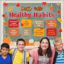 2Pack Fall Healthy Habits Bulletin Board Decorations Set Thanksgiving Bulletin Board Autumn Classroom Decor Pumpkin Maple Leaves Paper Cutouts for School Wall Decor(Fall into Healthy Habits)