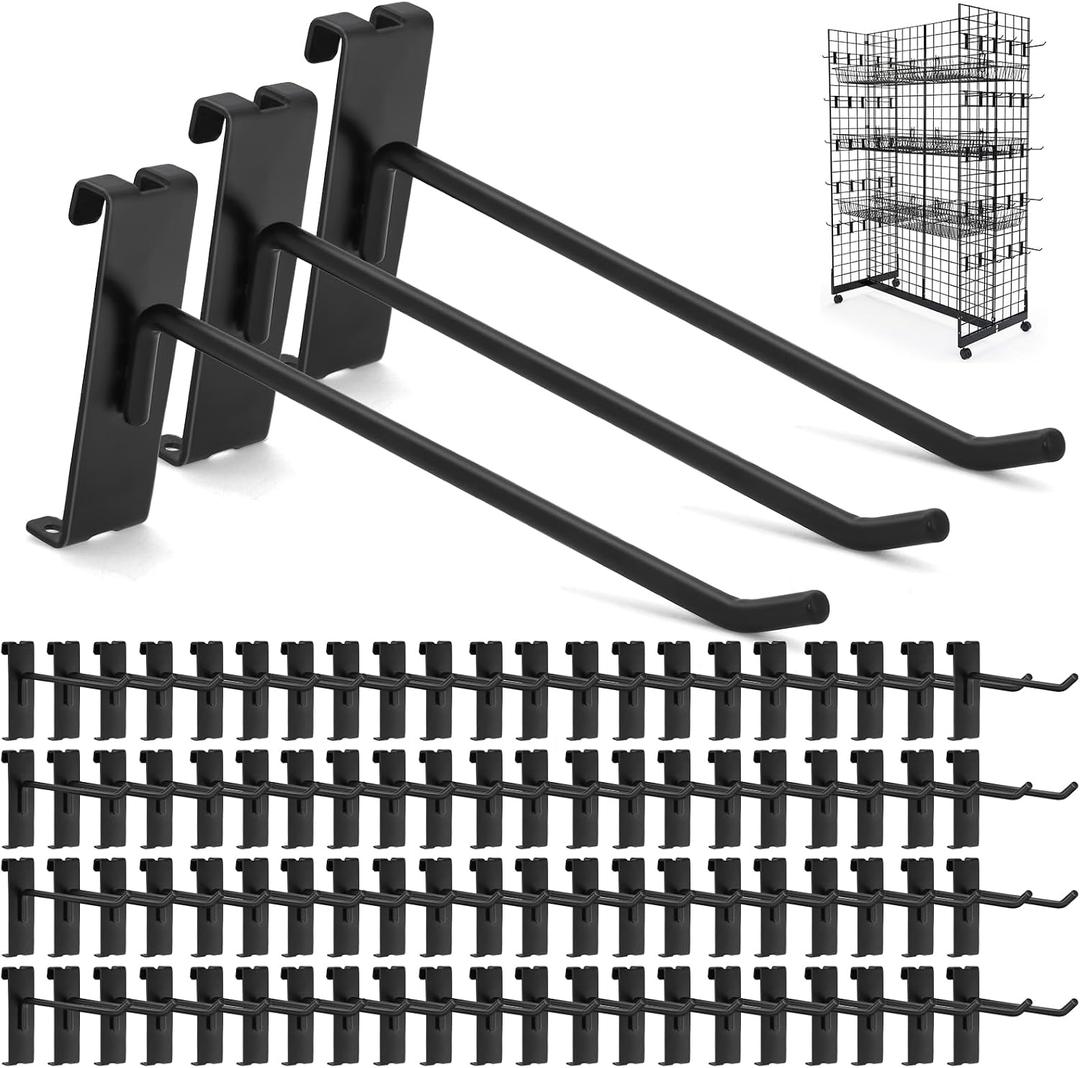 Gridwall Hooks 100 Pcs, 6 Inch Heavy Duty Display Hooks for Grid Wall Panels, Wire Gridwall Accessories for Retail Display Rack Hanging Storage (Black)