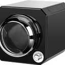 Single Watch Winder for Automatic Watches, Watch Winder in Black Shell with High-Gloss Lacquer, Stackable, Upgraded Soft Adjustable Pillows, Japanese Quiet Motor, Battery Powered or USB Charge